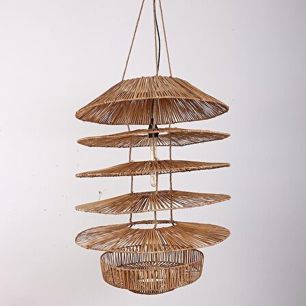 Bambu & Rattan Salon Yatak Odası, Mutfak Konik Dekoratif Sarkıt Avize, Tasarım Aydınlatma 60x80cm