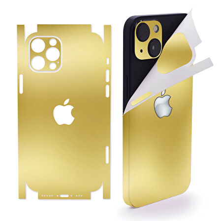 İphone 14 için 360 full arka kaplama koruma sticker kılıfsız kullanım için - AYNALI GOLD