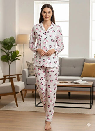 KADIN DÜĞME DETAYLI PİJAMA TAKIM