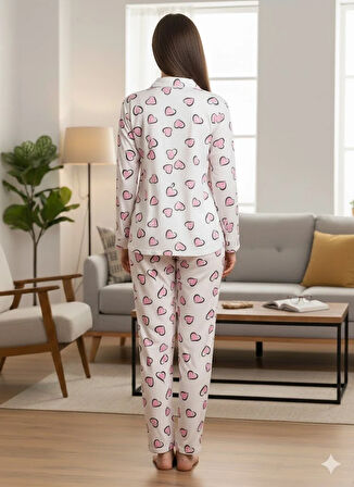 KADIN DÜĞME DETAYLI PİJAMA TAKIM