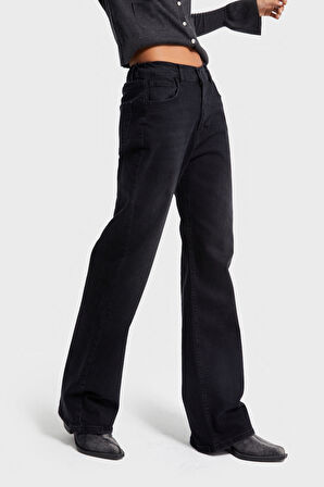Kadın Siyah Renk 1w5-1 Straight Fit Likralı Kumaş İç Boy 80cm Denim Jean