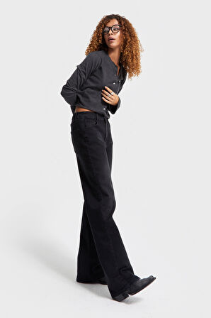 Kadın Siyah Renk 1w5-1 Straight Fit Likralı Kumaş İç Boy 80cm Denim Jean