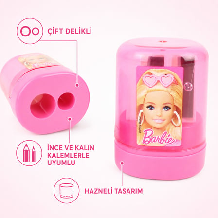 BakGelAl Barbie Çift Delikli Hazneli Kalemtıraş – 2 Bölmeli Kalemtıraş | Okul ve Kırtasiye