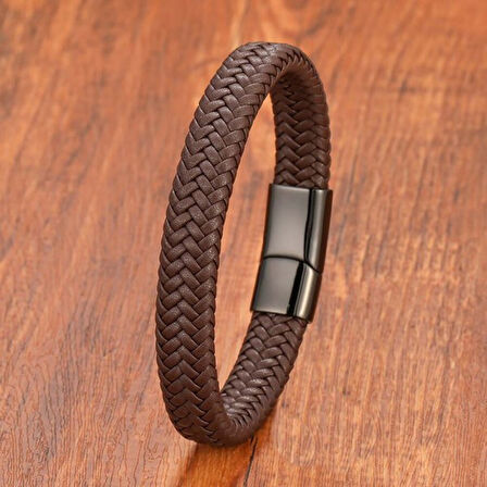   Kahve Deri Örgü Çelik Bileklik 31833B4D5 