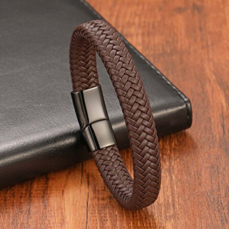   Kahve Deri Örgü Çelik Bileklik 31833B4D5 
