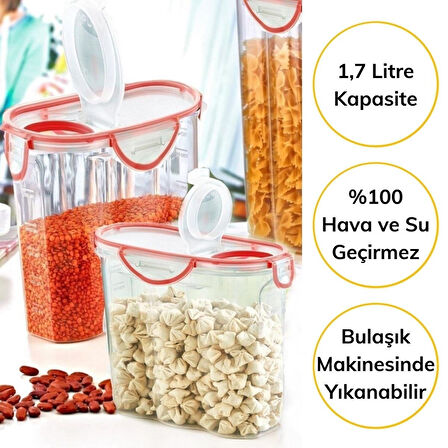 Kilitli Kapaklı Contalı Hava,Su Sıvı Geçirmez 1,7 Litre Erzak Saklama Kabı-SA585 (4172)