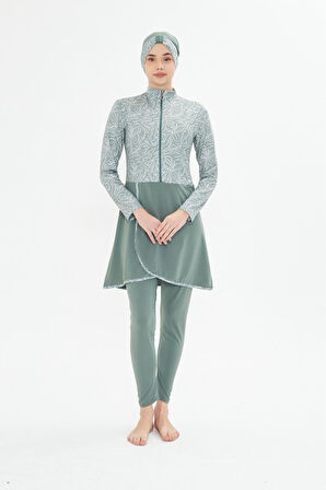 Kadın Tam Kapalı Tesettür Mayo 4 Parça – Desenli – YEŞİL-XL