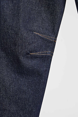 Kadın İndigo Renk 7w5-50 Baggy Fit %100 Koton Bol Kesim İç Boy 83cm Denim Jean