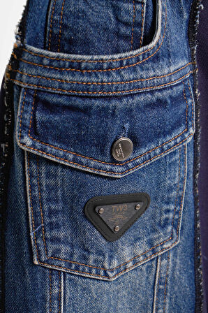 Kadın Mavi Renk Çift Parça Kumaş Bol Kesim Özel Tasarım Denim Jean