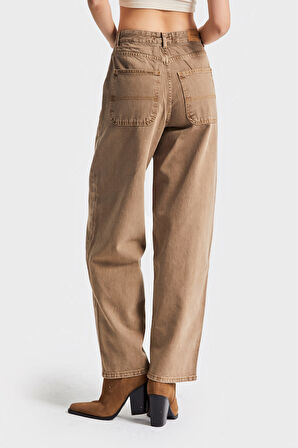 Kadın Kahve Renk 3w5-76 Skater Fit Bol Kesim %100 Koton İç Boy 78cm Denim Jean