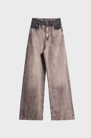 Kadın Taş Kahve Renk 4w5-16 Wide Leg Fit %100 Koton Tasarım Denim Jean