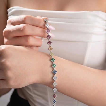 💎 Premium Parlak Gümüş Renk 5 mm Çakra Taşlı Çiçek Model Kadın Bijuteri Bileklik 3183KBV6D8 (~18cm)
