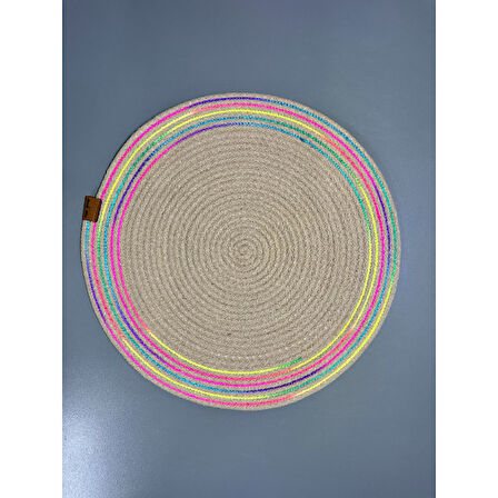 DecoHandy 39cm Neon Renkli Şeritli Jüt Örme Supla Amerikan Servis