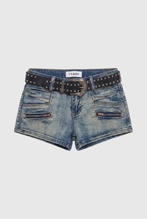 Kadın Kot Rengi Mini Kemer Dahil Özel Tasarım Denim Şort