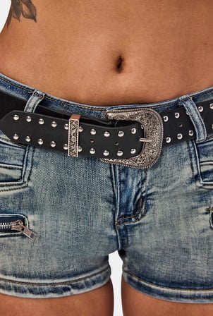 Kadın Kot Rengi Mini Kemer Dahil Özel Tasarım Denim Şort