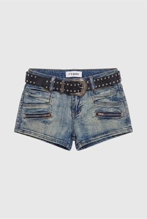 Kadın Kot Rengi Mini Kemer Dahil Özel Tasarım Denim Şort