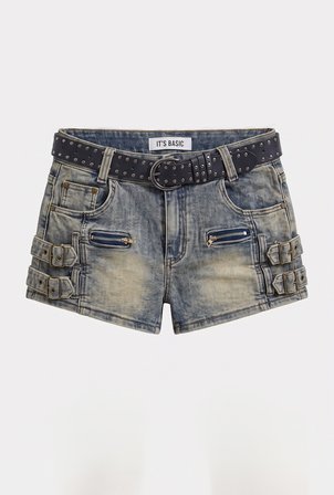 Kadın Kot Renk Süper Mini Özel Tasarım Denim Şort