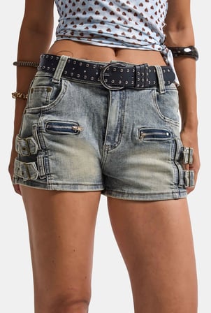 Kadın Kot Renk Süper Mini Özel Tasarım Denim Şort