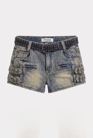 Kadın Kot Renk Süper Mini Özel Tasarım Denim Şort