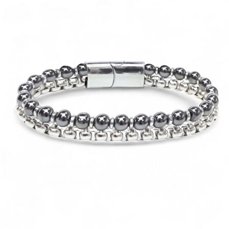   Çelik Zincirli Hematit Ve Silver Hematit Bileklik 31832B21D9 
