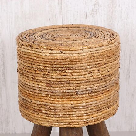 pixiperi- Teak Ağacı Dekoratif Sehpa, Doğal Rattan Sehpa, Yuvarlak Koltuk Sehpa, Puf 32x50cm