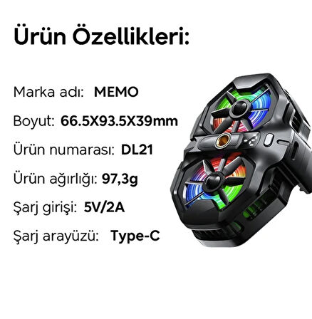 Turbo çift fanlı -2 derece telefon soğutucu oyun canlı yayın için soğutucu fan Memo DL 21