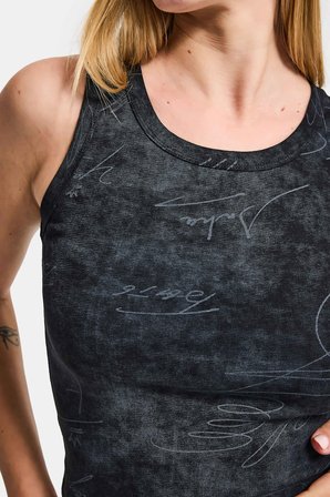 Kadın Siyah Antrasit w5 Crop Özel Baskılı Yıkamalı Kumaş Tasarım Body