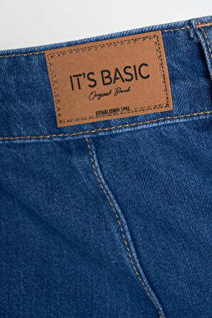 Kadın Mavi Renk 1S5-4 Volanlı %100 Koton Tasarım Denim Mini Etek