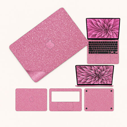 Macbook pro 13 inç 2022 M2 için 360 kaplama koruma sticker çizilmez film kaplama SİMLİ PEMBE