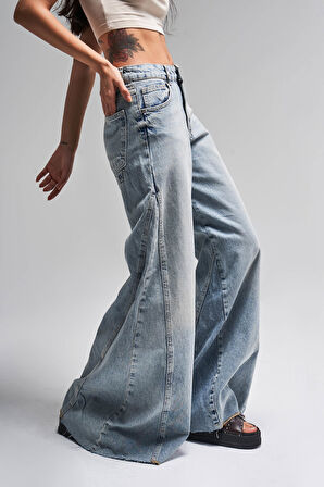 Kadın Snow Kot Rengi 4S5-32 Süper Palazzo Fit %100 Koton Denim Jean