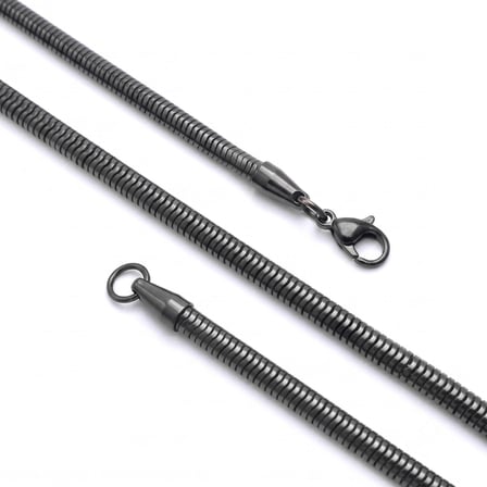💎 Premium Parlak ve Şık Spiral Zincir Erkek Çelik Kolye 5 mm 55 cm 3183ECK014 - Siyah Renk