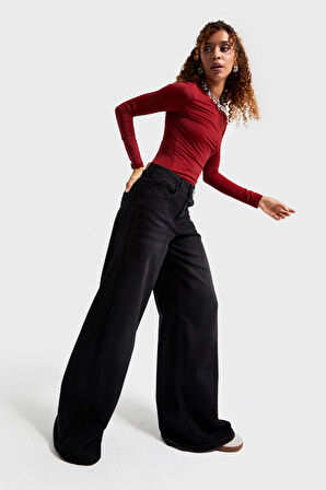 Kadın Füme Renk 2w5-1 Palazzo Fit Likralı Esnek Kumaş İç Boy 83cm Denim Jean