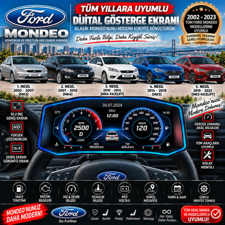 Ford Mondeo 2002-2025 model uyumlu Harici digital gösterge Odb ekran arıza göstergesi turbo gösterge hayalet ekran