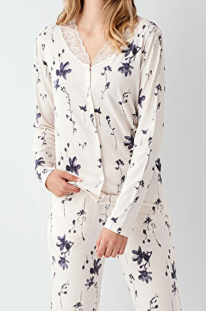 Arnetta 3410-s Kadın Uzun Kol Pijama Takım - Krem - L