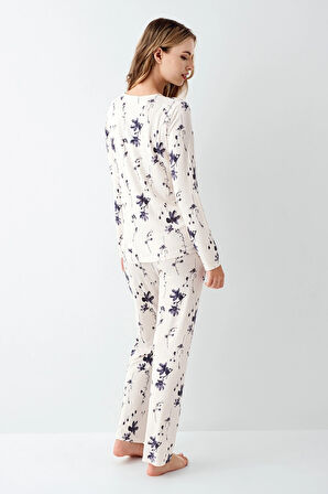 Arnetta 3410-s Kadın Uzun Kol Pijama Takım - Krem - L