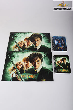 DEKOMUS İLE LİSANSLI HARRY POTTER 2 ADET ÇITÇIT DOSYA VE 2 ADET SPIRALLI A6 ÇİZGİLİ NOT DEFTERİ / BLOKNOT OKUL SETİ