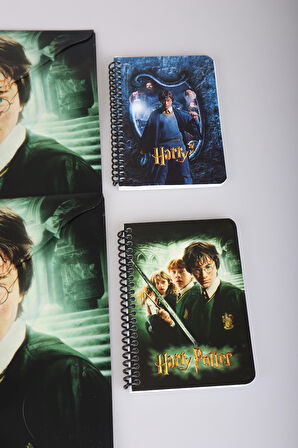 DEKOMUS İLE LİSANSLI HARRY POTTER 2 ADET ÇITÇIT DOSYA VE 2 ADET SPIRALLI A6 ÇİZGİLİ NOT DEFTERİ / BLOKNOT OKUL SETİ