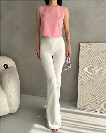 Kolsuz Sırt Dekolteli Crop Bluz - PUDRA - M