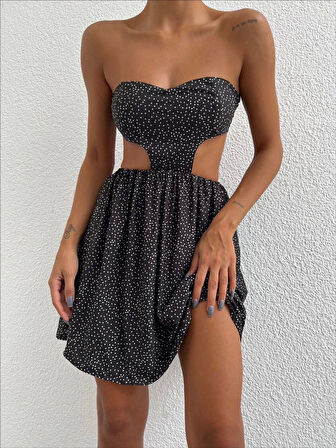 Taşlı straplez elbise