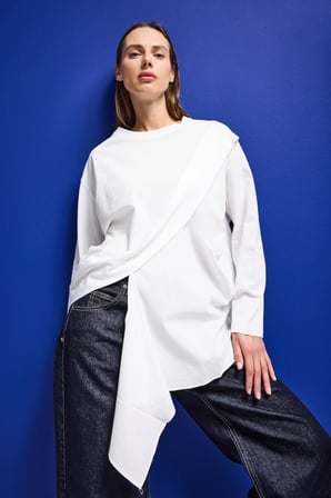 Kadın Beyaz w5 Oversize Çift Parça Tasarım Gömlek Sweatshirt