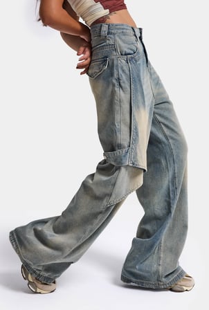 Kadın Kot Rengi Baggy Fit T13T Özel Tasarım Denim Jean