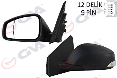 DIŞ DİKİZ AYNASI SOL MEGANE-FLUENCE 2008 ELEKTRİKLİ ISITMALI SİNYALLİ SENSÖRLÜ ASFERİK 9 FİŞ VM-6138EHSAL 963020180R 963028938R