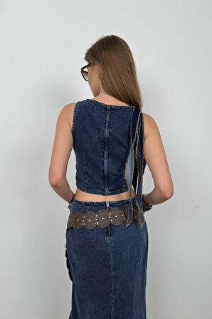 Fırfır Detay Denim Bluz