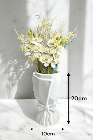 Iskandinav Büyük Buket Vazo Çiçeklik Dekoratif Fiyonklu Vazo 20x10x10cm