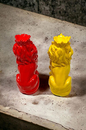 2'li Şık Dekoratif Aslan Sarı Kırmızı Renk Dekor Obje Dekorasyon 10x7x4cm