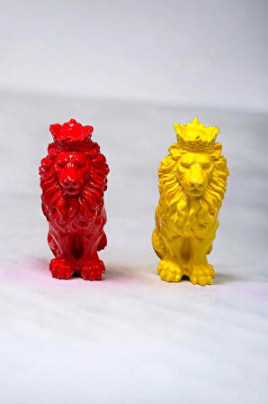 2'li Şık Dekoratif Aslan Sarı Kırmızı Renk Dekor Obje Dekorasyon 10x7x4cm