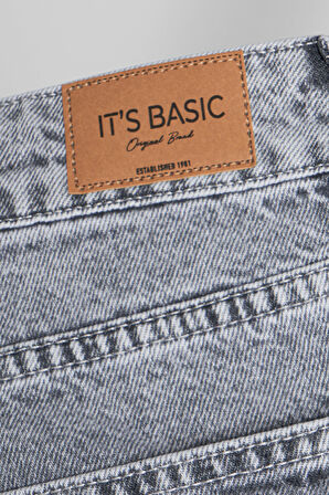 Kadın Füme Renk 3s5-12 Palazzo Fit Parlak Taş Detaylı Tasarım Denim Jean