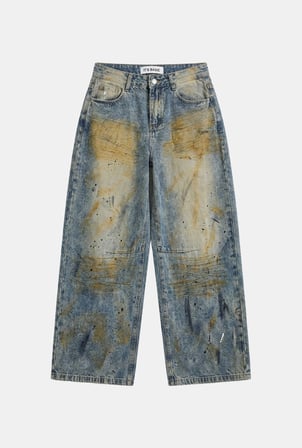 Kadın Kot Rengi Palazzo Fit T14T Özel Yıkama Tasarım Denim Jean