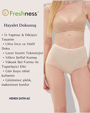 Freshness 0025 Lazer Kesim Tül Yüksek Bel Bato Korse - Ten - XL