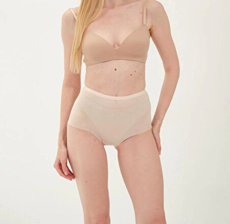 Freshness 0025 Lazer Kesim Tül Yüksek Bel Bato Korse - Ten - XL